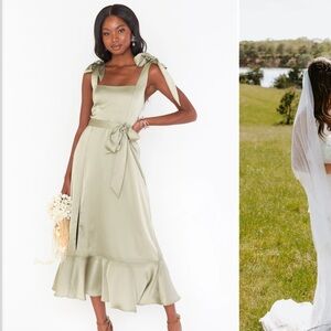 Show Me Your Mumu Claire Midi Dress in Moss Green Luxe Satin